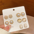 Light Luxury Faux Pearl Zircon Round Stud Earrings Jewelry Set For Women view 3