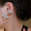 Copper Rhinestone Flower Ear Cuff Earrings, Elegant Minimalist Niche Fashion Jewelry view 3