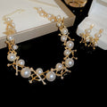 French Vintage Court Style Faux Pearl Jewelry Set With Rhinestone Round Cross Earrings And Necklace view 3
