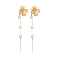 Gold Plated Silver Post Zircon Flower Faux Pearl Drop Earrings French Vintage Light Luxury Style view 5
