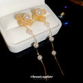 Gold Plated Silver Post Zircon Flower Faux Pearl Drop Earrings French Vintage Light Luxury Style view 2