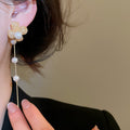Gold Plated Silver Post Zircon Flower Faux Pearl Drop Earrings French Vintage Light Luxury Style view 3