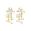 Faux Pearl Shell Beaded Tassel Drop Earrings, French Retro Geometric Stud Style view 5