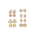 Elegant Faux Pearl Cat Eye Stone Stud Earrings Jewelry Set With Silver Needles Round Geometric Design view 5