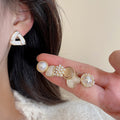 Elegant Faux Pearl Cat Eye Stone Stud Earrings Jewelry Set With Silver Needles Round Geometric Design view 2