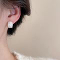 Elegant Faux Pearl Cat Eye Stone Stud Earrings Jewelry Set With Silver Needles Round Geometric Design view 4
