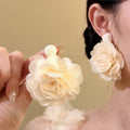 Sweet Style Raffia Chiffon Flower Drop Earrings With Silver Pins Elegant Fabric Floral Ear Jewelry view 2