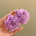 Sweet Style Raffia Chiffon Flower Drop Earrings With Silver Pins Elegant Fabric Floral Ear Jewelry view 3