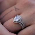 Pear Cut Crystal Halo Split Shank Ring in Silver Tone view 4