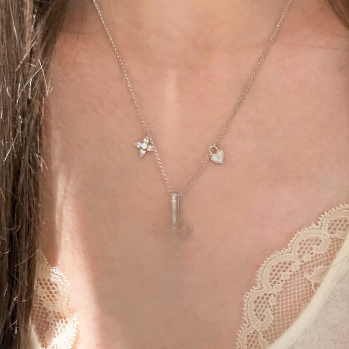 Stainless Steel Zircon Key Pendant Necklace, Geometric Old Money Minimalist Collarbone Jewelry
