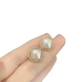 Faux Pearl Zircon Rhombus Stud Earrings, Elegant Retro Niche Style Silver Needle Ear Jewelry view 5