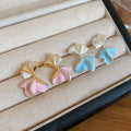 Gold Plated Copper Enamel Flower Stud Earrings With Silver Pins For Women OL Style view 4