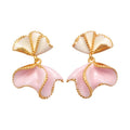 Gold Plated Copper Enamel Flower Stud Earrings With Silver Pins For Women OL Style view 5