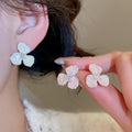 Light Luxury Shell Flower Stud Earrings With Zircon Accents, Korean Elegant Silver Needle Jewelry view 2