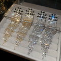 Copper Zircon Rhombus Long Tassel Drop Earrings, European American Light Luxury Stud Style view 2