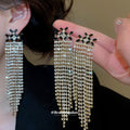 Copper Zircon Rhombus Long Tassel Drop Earrings, European American Light Luxury Stud Style view 1