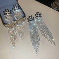 Copper Zircon Rhombus Long Tassel Drop Earrings, European American Light Luxury Stud Style view 4