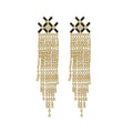 Copper Zircon Rhombus Long Tassel Drop Earrings, European American Light Luxury Stud Style view 5
