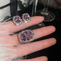 Light Luxury Oval Zircon Copper Earrings And Ring Jewelry Set In Elegant Court Style view 1