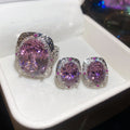 Light Luxury Oval Zircon Copper Earrings And Ring Jewelry Set In Elegant Court Style view 2