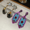 Vintage Alloy Rhinestone Oval Flower Stud Earrings With Silver Pins Geometric Designer Style view 3