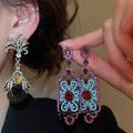 Vintage Alloy Rhinestone Oval Flower Stud Earrings With Silver Pins Geometric Designer Style view 2