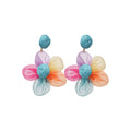 Silver Needle Raffia Chiffon Flower Stud Earrings, Vacation Style Fabric Floral Ear Jewelry view 5