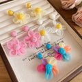 Silver Needle Raffia Chiffon Flower Stud Earrings, Vacation Style Fabric Floral Ear Jewelry view 2