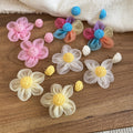 Silver Needle Raffia Chiffon Flower Stud Earrings, Vacation Style Fabric Floral Ear Jewelry view 4