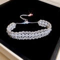 Light Luxury Korean Geometric Rhinestone Beaded Faux Pearl Bangle Bracelet view 2