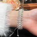 Light Luxury Korean Geometric Rhinestone Beaded Faux Pearl Bangle Bracelet view 3