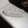 Light Luxury Korean Geometric Rhinestone Beaded Faux Pearl Bangle Bracelet view 4