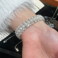 Light Luxury Korean Geometric Rhinestone Beaded Faux Pearl Bangle Bracelet view 1