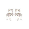Zircon Crystal Round Tassel Drop Earrings With Silver Pins, Minimalist OL Geometric Stud Style view 5