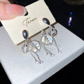 Zircon Crystal Round Tassel Drop Earrings With Silver Pins, Minimalist OL Geometric Stud Style view 1