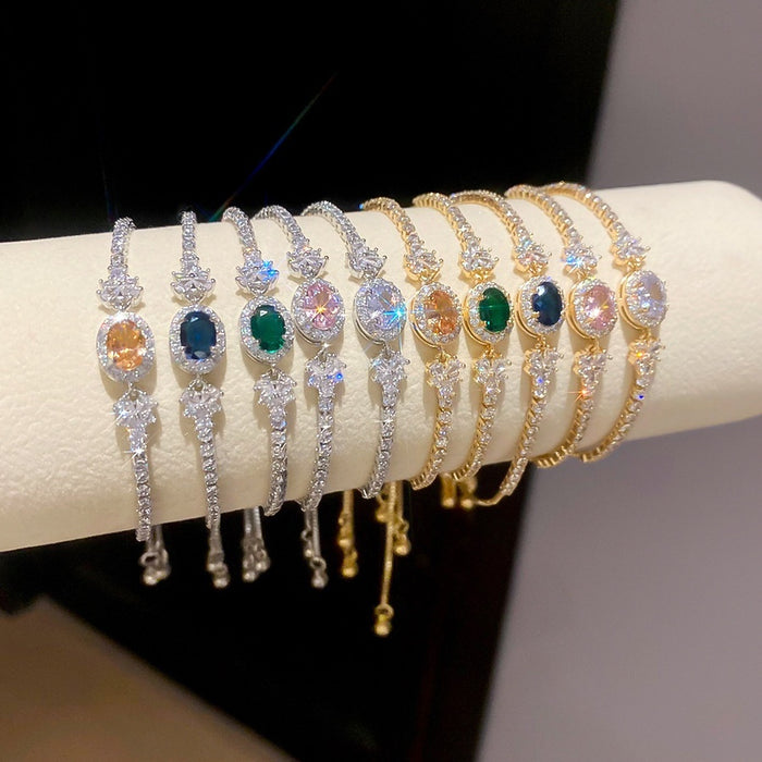 Korean Style Copper Zircon Oval Geometric Bangle Minimalist Light Luxury Fashion Bracelet
