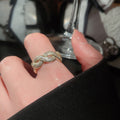 French Vintage Copper Open Ring With Round Pearl And Zircon Geometric Light Luxury Design view 4