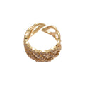 French Vintage Copper Open Ring With Round Pearl And Zircon Geometric Light Luxury Design view 5