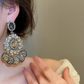 Vintage Court Style Alloy Geometric Rhinestone Waterdrop Tassel Drop Earrings view 3