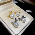 French Light Luxury Bow Faux Pearl Zircon Geometric Stud Earrings for Women view 1