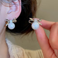 French Light Luxury Bow Faux Pearl Zircon Geometric Stud Earrings for Women view 4