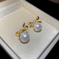 French Light Luxury Bow Faux Pearl Zircon Geometric Stud Earrings for Women view 3