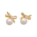 French Light Luxury Bow Faux Pearl Zircon Geometric Stud Earrings for Women view 5