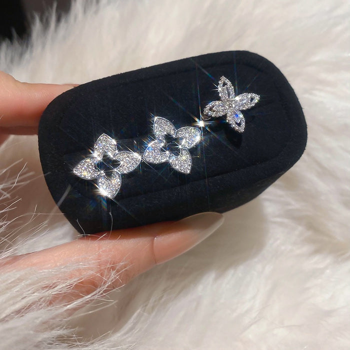 Korean Light Luxury Copper Zircon Hollow Flower Clip-on Earrings For Non-Pierced Ears
