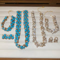 Vintage Faux Pearl Rhinestone Oval Necklace Bracelet Earrings Jewelry Set For Women view 3