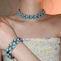 Vintage Faux Pearl Rhinestone Oval Necklace Bracelet Earrings Jewelry Set For Women view 2