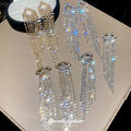 Copper Zircon Inlaid Geometric Rhombus Long Tassel Drop Earrings For Women view 1