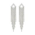 Copper Zircon Inlaid Geometric Rhombus Long Tassel Drop Earrings For Women view 5