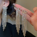 Copper Zircon Inlaid Geometric Rhombus Long Tassel Drop Earrings For Women view 4