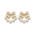 Light Luxury Bowknot Faux Pearl Zircon Stud Earrings With Silver Pins For Elegant Daily Wear view 5